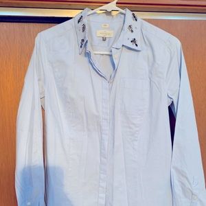 LOFT Button Down Shirt: Jewel and Pearl Embellished Collar